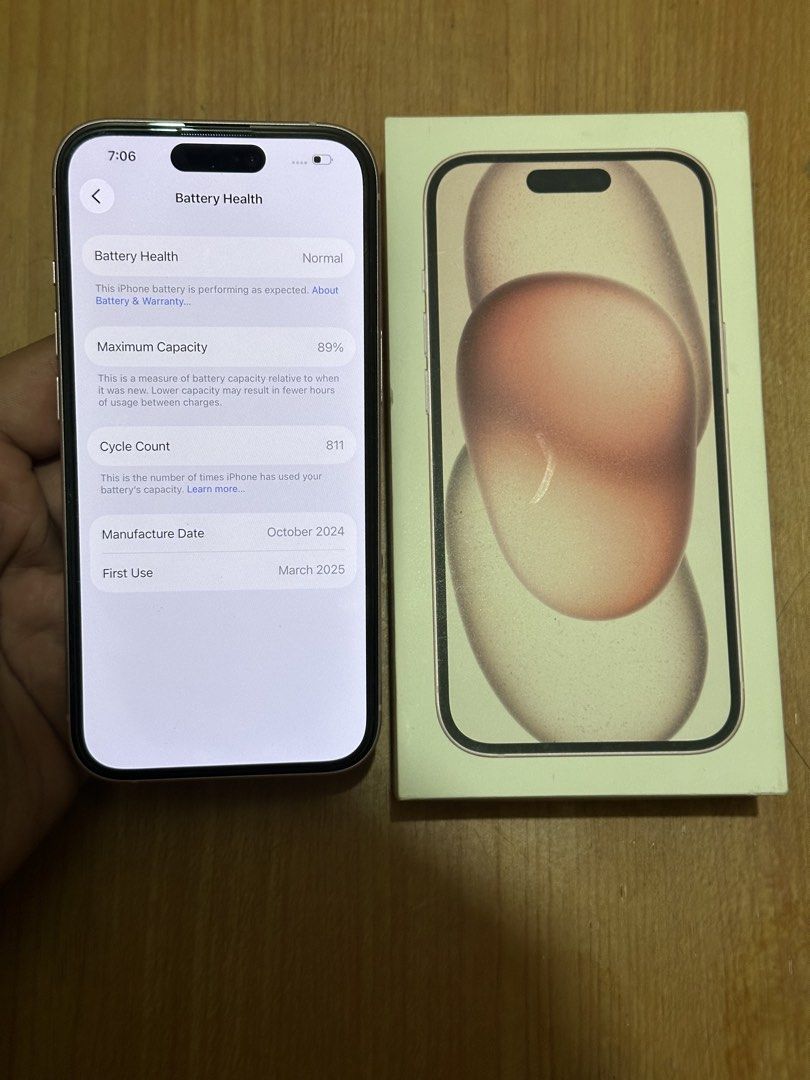 iPhone 15 Pink 128gb (Category: iPhone 15 Series) located in Mandaluyong City. Submitted by 1550kicks (Listing ID 1466926642, Image 3). Description: iPhone 15 Pink 128GB 🩷 BOUGHT FROM POWERMAC ₱27499 ONLY! SLIGHT NEGO 🩷 Pink • 128GB •ZPA Variant 🔋 89% Battery Health ✅ Original Battery — Never Replaced ✅ No Issues, All Functions Working ✅ Like New Condition! ✅ With Original Box & Cord ✅ Unli Check — Test all you want! ✅ No History of Repair Pwe