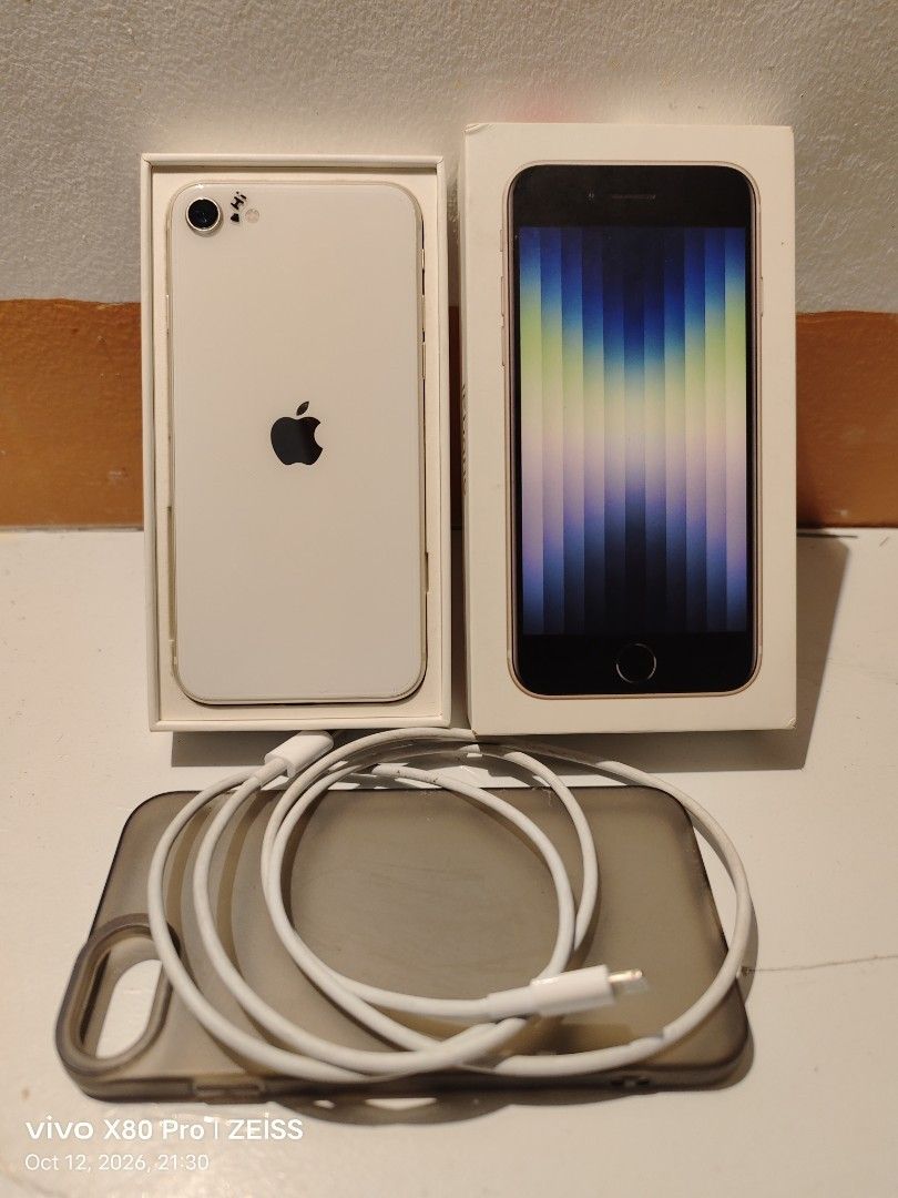 Iphone SE 3rd gen 5G (Category: iPhone SE Series) located in Quezon City. Submitted by oprtn (Listing ID 1467524473, Image 1). Description: For sale or swap sa lower unit + cash 7k rush fix !!! Iphone SE 3rd Gen 5G 64gb Starlight Finish Factory Unlocked 70% batt Orig. Ios 27.0.1 95% smooth all button crisp!! Complete Box with receipt from PowerMac issue : Fingerprint and home button due to update to ios 27 novaliches Qc loc Pick up or meet up nea