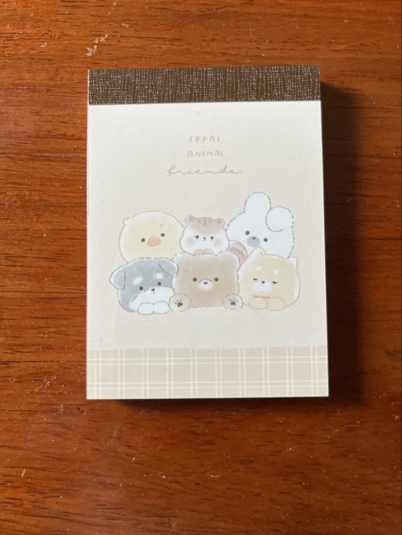 Ippai Animal Friends Notepad Memo Pad (Category: Stationery & School Supplies) located in Malolos. Submitted by mavi.annxo (Listing ID 1467388446, Image 1). Description: - Super kawaii design with cute animal friends illustration - Brown patterned top binding and plaid grid border at the bottom - Handy size perfect for quick notes, journaling, or leaving messages - Clean and ready-to-use pages inside - Brand new and ships fast from the Philippine