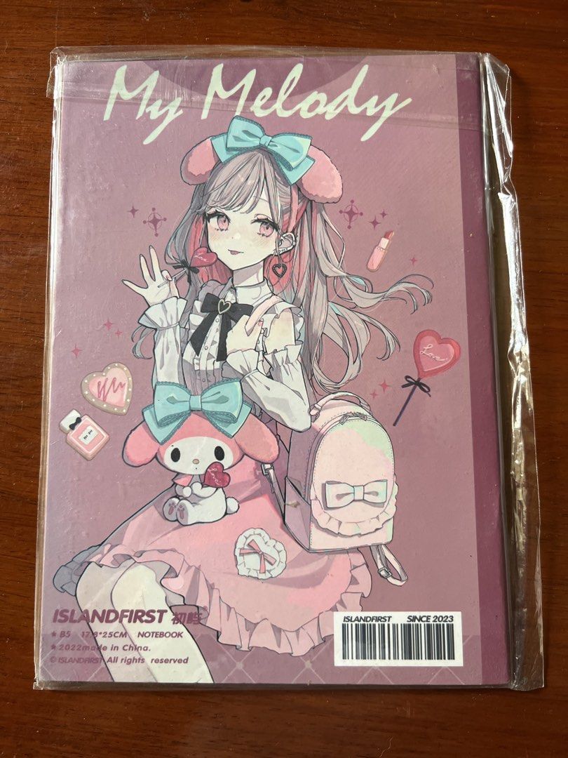 ISLANDFIRST My Melody Anime Art Notebook B5 (Category: Stationery & School Supplies) located in Malolos. Submitted by mavi.annxo (Listing ID 1467387963, Image 2). Description: - Brand: ISLANDFIRST - Character: My Melody (with cute anime girl illustration) - Size: B5 (17.8 x 25cm) - Color: Pink - Condition: Brand new, unopened, and still sealed in original plastic wrapping - Ideal for school, work, or collecting!.