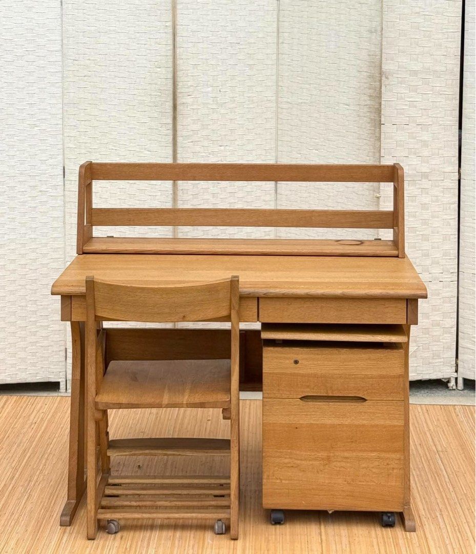 JAPAN SURPLUS HIDA BRAND STUDY SET IN GOOD CONDITION (Category: Tables & Sets) located in Manila. Submitted by jerichocal17856 (Listing ID 1467534955, Image 1). Description: JAPAN SURPLUS HIDA BRAND STUDY SET IN GOOD CONDITION SIZE: 29-40H x 43L x 28W inches 16H x 17.5L x 16W inches 23-27.5H x 17L x 19.5W inches.