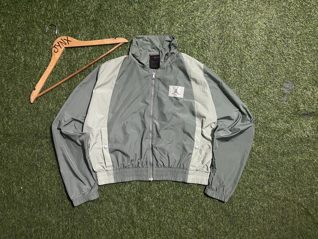 Jordan Flight Green Nylon Tracksuit Set (Category: Activewear) located in Las Pinas. Submitted by jynxdefant26140 (Listing ID 1467519156, Image 2). Description: - Authentic Jordan Flight tracksuit - Colorway: Sage green and light green - Size: Small (tag attached) - Material: Lightweight crinkle nylon - Jacket features: Full zip closure, stand collar, and elastic cuffs - Pants features: Elastic waistband with drawstrings and convenient side pocke