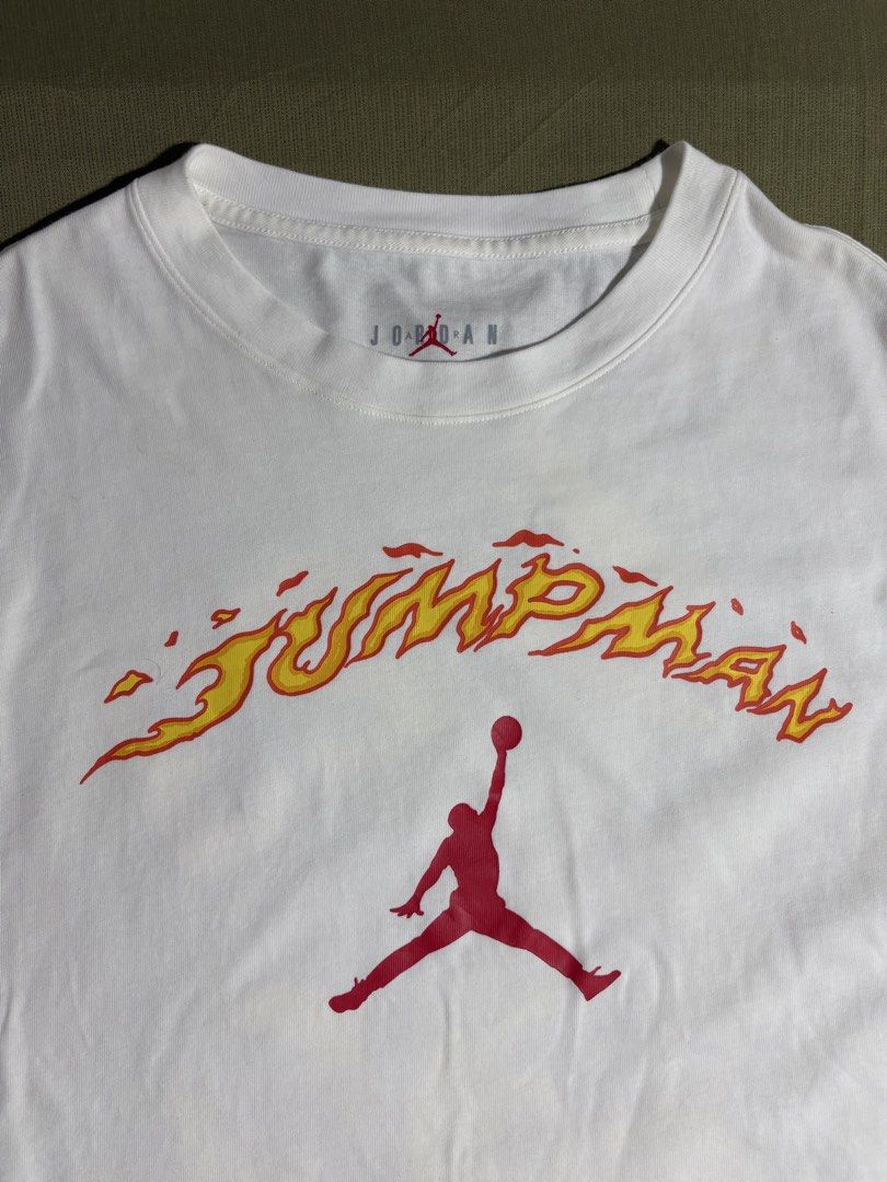 Jordan “Jumpman” Flame Graphic Tee (Category: Tshirts & Polo Shirts ) located in Mabalacat. Submitted by themeadowstash (Listing ID 1467519673, Image 2). Description: Jordan “JUMPMAN” Graphic Tee - Air Jordan printed tag - size XXL on tag - dimes: 25” x 27.5/28” (boxy) - no issue, bnew condition 1500 shipped 💎.