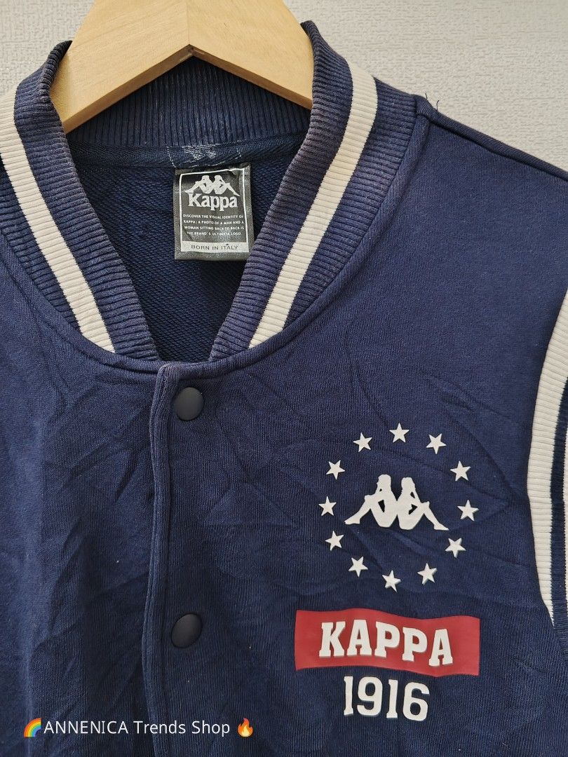 KAPPA 1916 Varsity Bomber Jacket (Category: Coats, Jackets and Outerwear) located in Bulacan. Submitted by annenicathriftthriftlang (Listing ID 1467429893, Image 1). Description: KAPPA 1916 Varsity Bomber Jacket - Navy Blue - Unisex 📏 DIMES: Tag Size: KAPPA (Born in Italy) - Best fit M-L Pit to Pit: 22-23 inches Length: 26-27 inches Sleeve: 25-26 inches Shoulder: 19 inches 📝 DETAILS: - Brand: KAPPA - BORN IN ITALY (1916) - Color: Navy Blue with