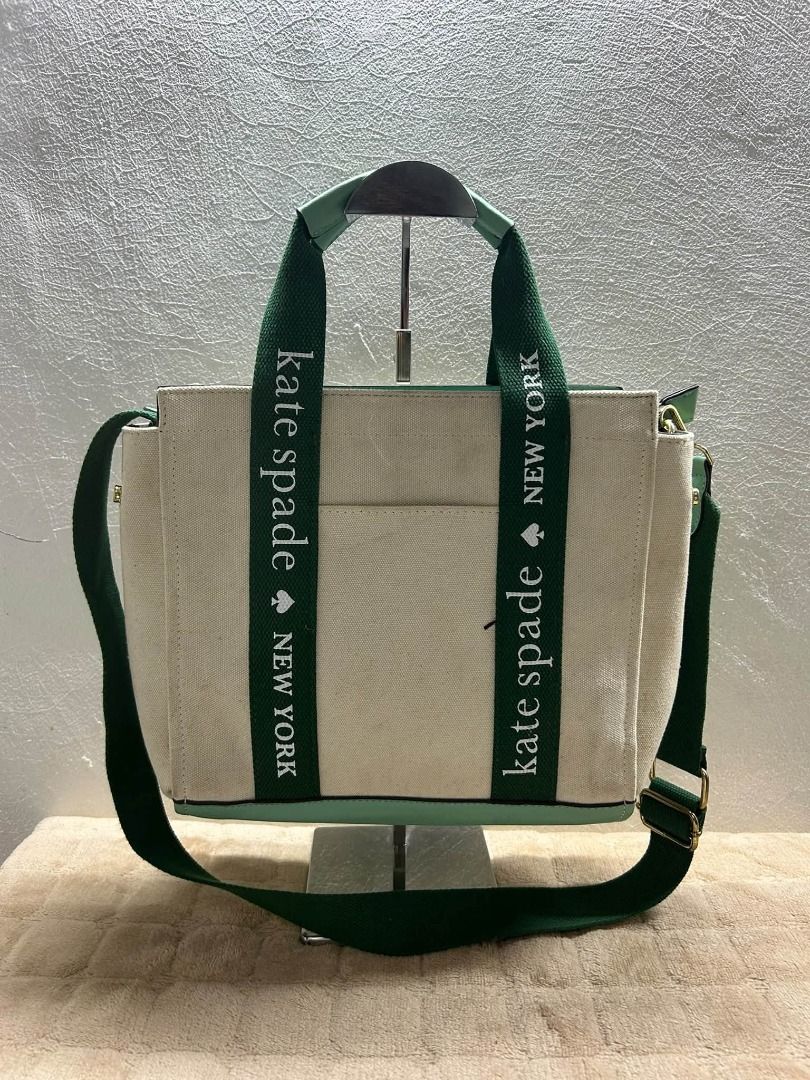 KATE SPADE 2 WAY CANVASS BAG (Category: Cross-body Bags) located in Caloocan City. Submitted by j3ngsanity (Listing ID 1467470629, Image 1). Description: ISSUE : 1 SUPER MINIMAL SCRATCH / NEED CLEANING.