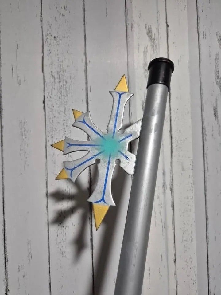 Kingdom Hearts Keyblade Cosplay Prop Silver Blue (Category: Character Goods) located in Makati City. Submitted by toyboxstory (Listing ID 1467445870, Image 3). Description: Kingdom Hearts OATHKEEPER 32 inches display, BAKAL mabigat For collection or pwede mo rin ipanghampas or cosplay. May konting wear and tear na pwede naman ipa-restore. Bought for 3K. - Handmade Kingdom Hearts Keyblade prop, perfect for cosplays and photo shoots - Comfortable g