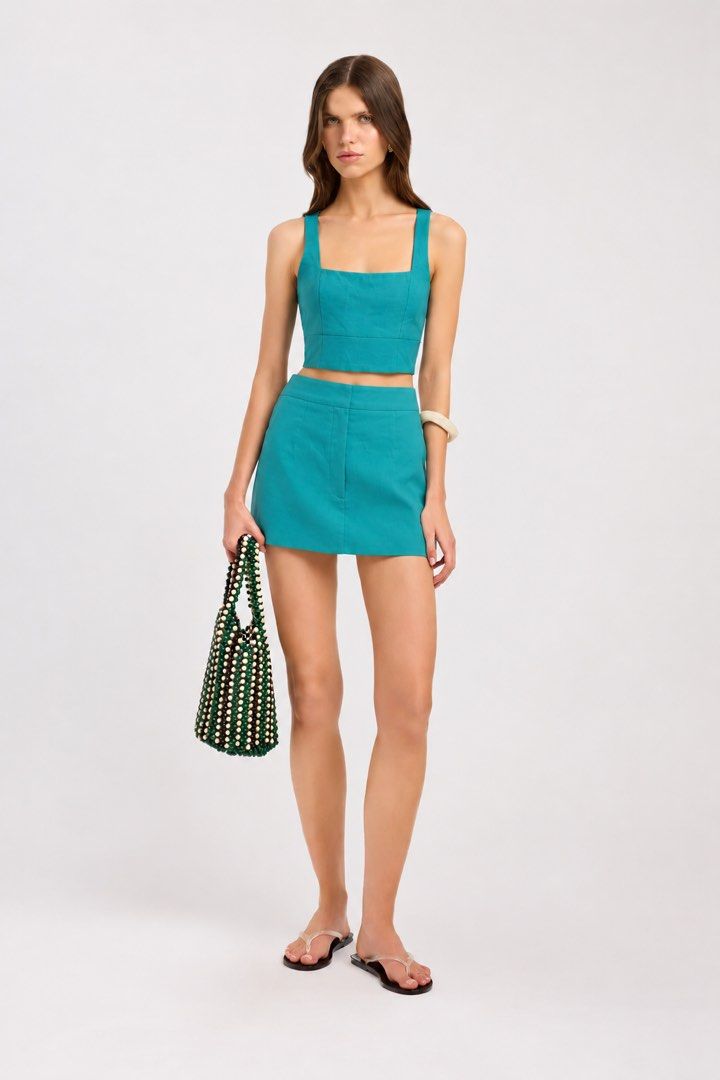 Kookai Teal Crop Top (Category: Sleeveless) located in Paranaque City. Submitted by consciouscleanout (Listing ID 1467486276, Image 3). Description: New and unused. US 8, fits M-L Retail $130 AUD.