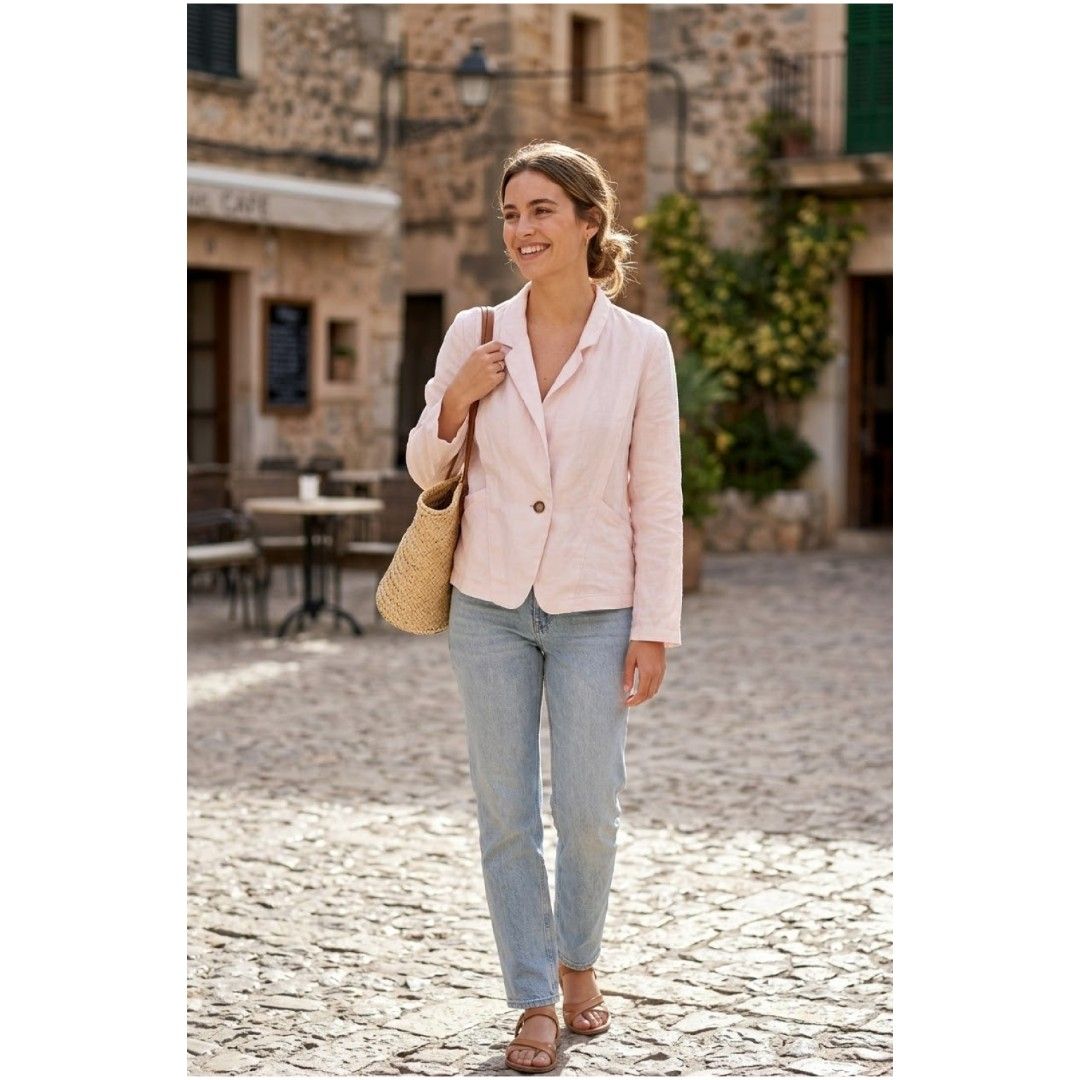 Élanfrere Light Pink Blazer #11 (Category: Coats, Jackets and Outerwear) located in Santa Cruz. Submitted by gie_thrift_shop (Listing ID 1467582637, Image 1). Description: 🌸 Élanfrere Light Pink Blazer An elegant and lightweight blazer perfect for layering, casual outings, or stylish office wear! 📌 Product Details Color: Light Pink Material: Soft Linen / Cotton Blend Condition: Preloved — in good wearable condition with minimal wrinkles from st