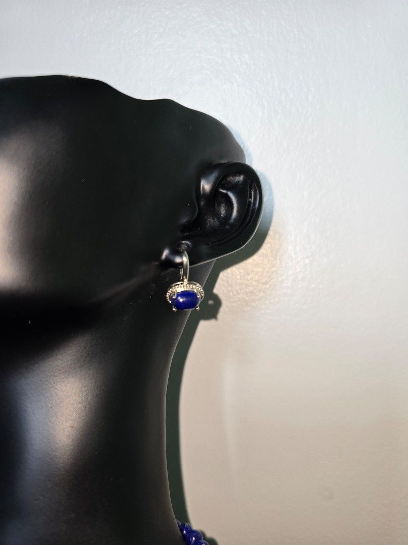 Lapis Lazuli necklace & earring (Category: Necklaces) located in Santa Rosa. Submitted by crystal1.0 (Listing ID 1467407215, Image 3). Description: 1. chain necklace 4mm (adjustable) with gold carved charm lapis 16"L - 750 2. lapis dangling earring (stainless steel) - 350.