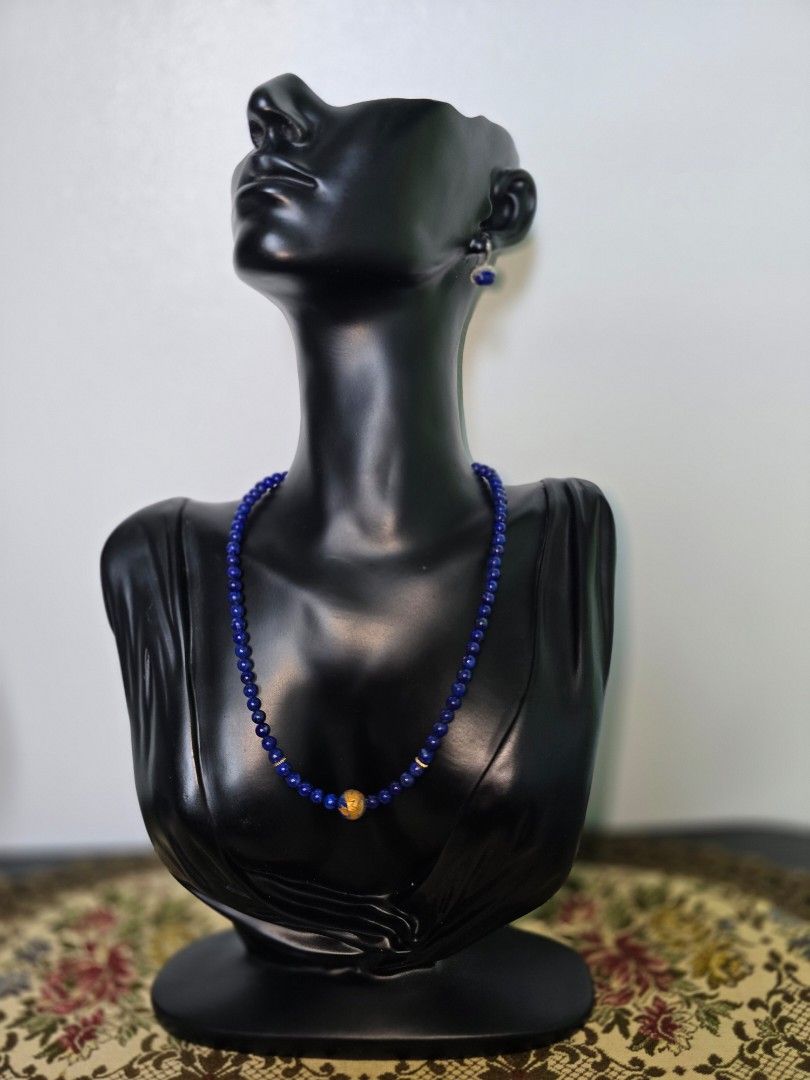 Lapis Lazuli necklace & earring (Category: Necklaces) located in Santa Rosa. Submitted by crystal1.0 (Listing ID 1467407215, Image 1). Description: 1. chain necklace 4mm (adjustable) with gold carved charm lapis 16"L - 750 2. lapis dangling earring (stainless steel) - 350.
