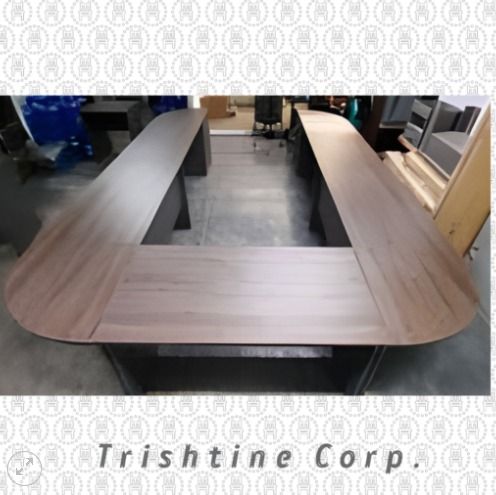 Large U-shaped Conference Table Meeting Desk (Category: Office Furniture & Fixtures) located in Caloocan City. Submitted by jim.trishtineofficefurnitures (Listing ID 1467432974, Image 1). Description: - Type: Massive U-shaped modular conference table - Color/Finish: Light brown wooden top with dark grey panel supports - Condition: Great sturdy structure, minimal surface wear marks - Ideal For: Corporate offices and large boardrooms - Note: Disman
