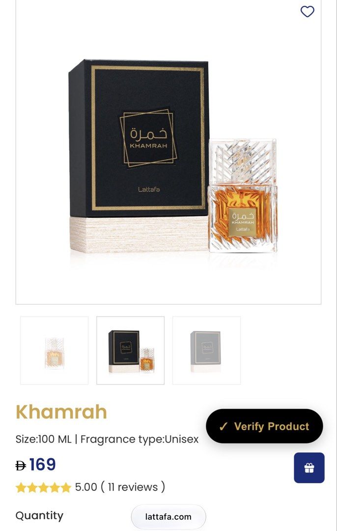 Lattafa Khamrah Eau De Parfum 100ml (Category: Fragrance & Deodorants) located in Malabon City. Submitted by kdvelasco (Listing ID 1467384549, Image 3). Description: - Brand: Lattafa Khamrah - Size: 100ml - Condition: Brand new, sealed - Scent Profile: Unisex, sweet, warm spicy, vanilla, amber, cinnamon, woody, fresh spicy, and fruity notes -Original from UAE - Reason for selling: Unopened backup bottle, recently purchased.