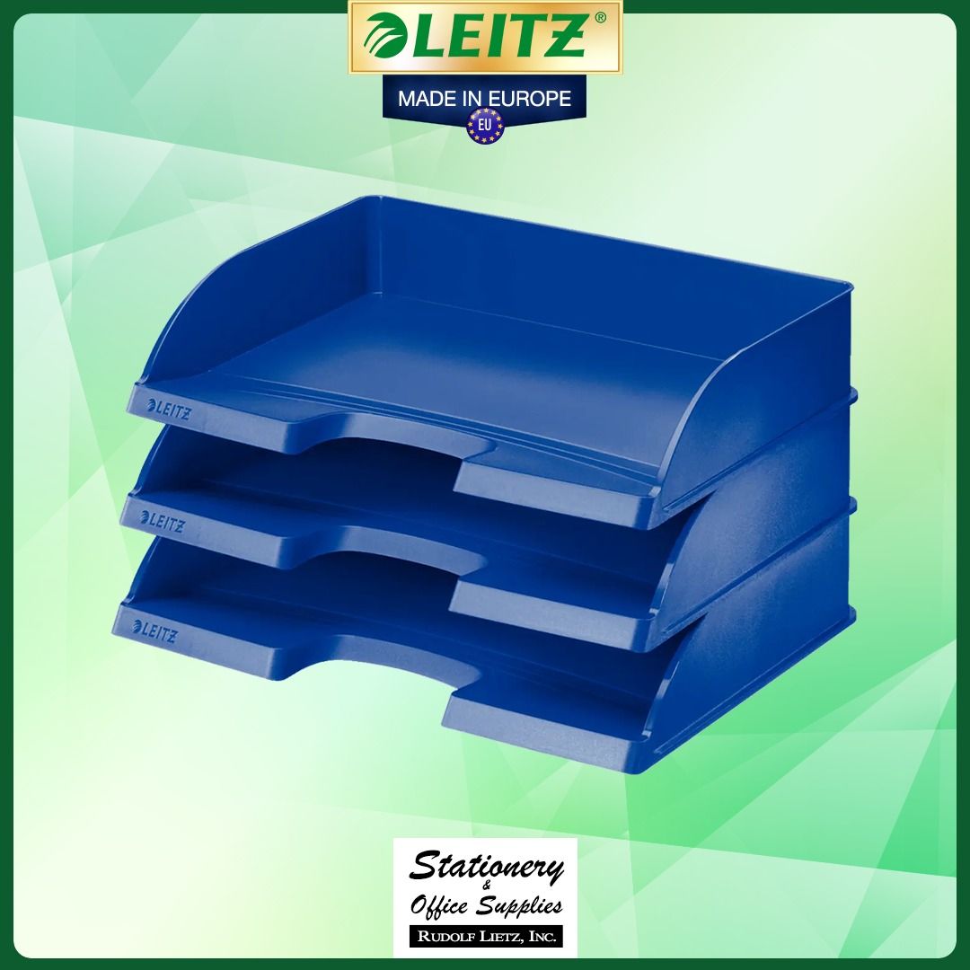 Leitz 5219 Stackable Plastic File Trays Letter Landscape (Category: Stationery & School Supplies) located in Paranaque City. Submitted by rudolflietzinc (Listing ID 1467397249, Image 3). Description: - Authentic Leitz 5219 stackable plastic file trays, made in Europe from durable polystyrene - Letter landscape format with higher sidewalls for above-average capacity (ideal for thick catalogs and spine documents) - Unique patented Press & Click sys
