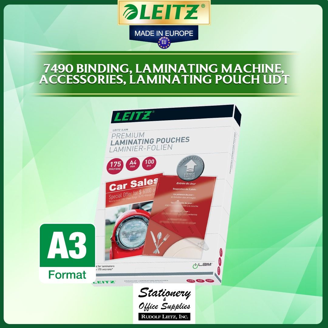 Leitz A3 Premium Laminating Pouches 175 Microns 100 pcs, Hobbies ...