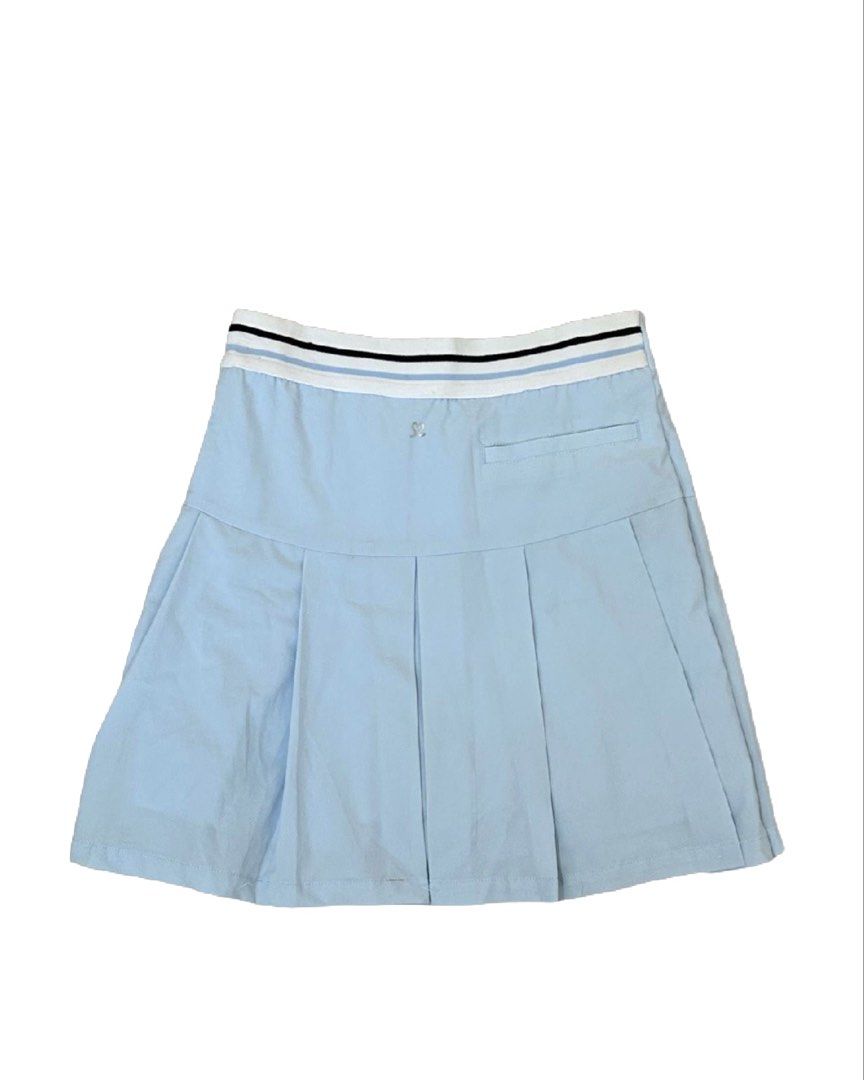 light blue pleated athletic skort (Category: Skirts) located in Manila. Submitted by nikkishops (Listing ID 1467518620, Image 2). Description: ࣪˖⋆𓍢ִ໋ waist: 27 inches ࣪˖⋆𓍢ִ໋length: 17 inches ࣪˖⋆𓍢ִ໋ light blue pleated skort with built-in shorts ࣪˖⋆𓍢ִ໋waistband with white, black, and blue stripes at the back ࣪˖⋆𓍢ִ໋great for tennis, golf, or casual daily outfits.