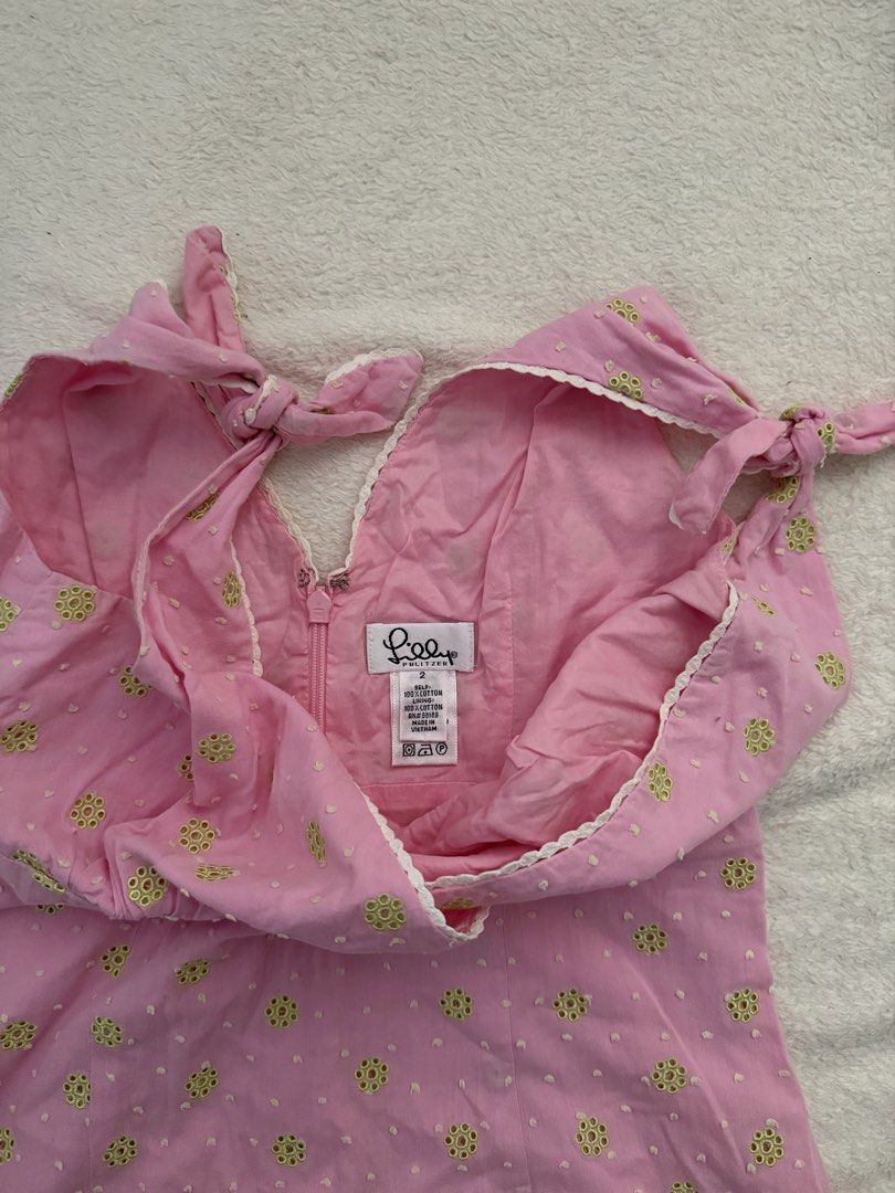 Lily Pulitzer Pink Dress (Category: Dresses) located in Mandaue City. Submitted by meh.soh (Listing ID 1467433333, Image 3). Description: size: 2 (xs-s) Lilly Pulitzer dress features tie-shoulder straps, a V-neckline with white trim, and a scalloped white lace hem. has minimal stains but barely noticeable. Mode of Payment: Gcash only Delivery: Maxim within Cebu/j&t outside Cebu (df shouldered by buyer) Location: Cubacub, Mandaue Cebu.