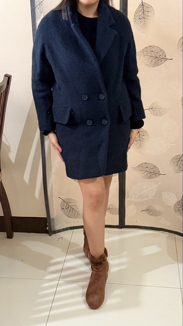 LIST Navy Blue Double Breasted winter Wool Coat (Category: Coats, Jackets and Outerwear) located in Paranaque City. Submitted by paupreloveditems (Listing ID 1467451585, Image 2). Description: - Brand: LIST -fits L-XL - Color: Navy Blue - Material: Wool with fully lined interior - Style: Double-breasted with structured lapels and large buttons - Features: Functional front pockets - Fit: Classic silhouette that fits nicely over sweaters - Conditio