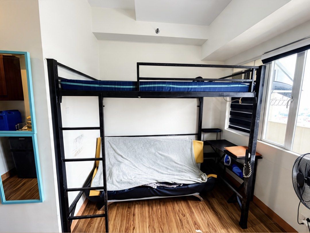 LOFT BED - DOUBLE SIZE ‼️ RUSH SALE ‼️ (Category: Bed Frames & Mattresses) located in Quezon City. Submitted by cj.bonifacio (Listing ID 1467450577, Image 2). Description: DOUBLE SIZE LOFT BED FOR SALE (MOVING OUT) ✅ Metal Bed coated with Black Paint ✅ Very Durable (Free Refund for 15 Days) ✅ 54 x 75 inches (Double Bed) ✅ Uratex Mattress ✅ Bought in Mandaue Foam (Shaw) ✅ Used for 11 months only for Boards Review ₱6,990 - Metal Bed Frame ONLY ₱7,9