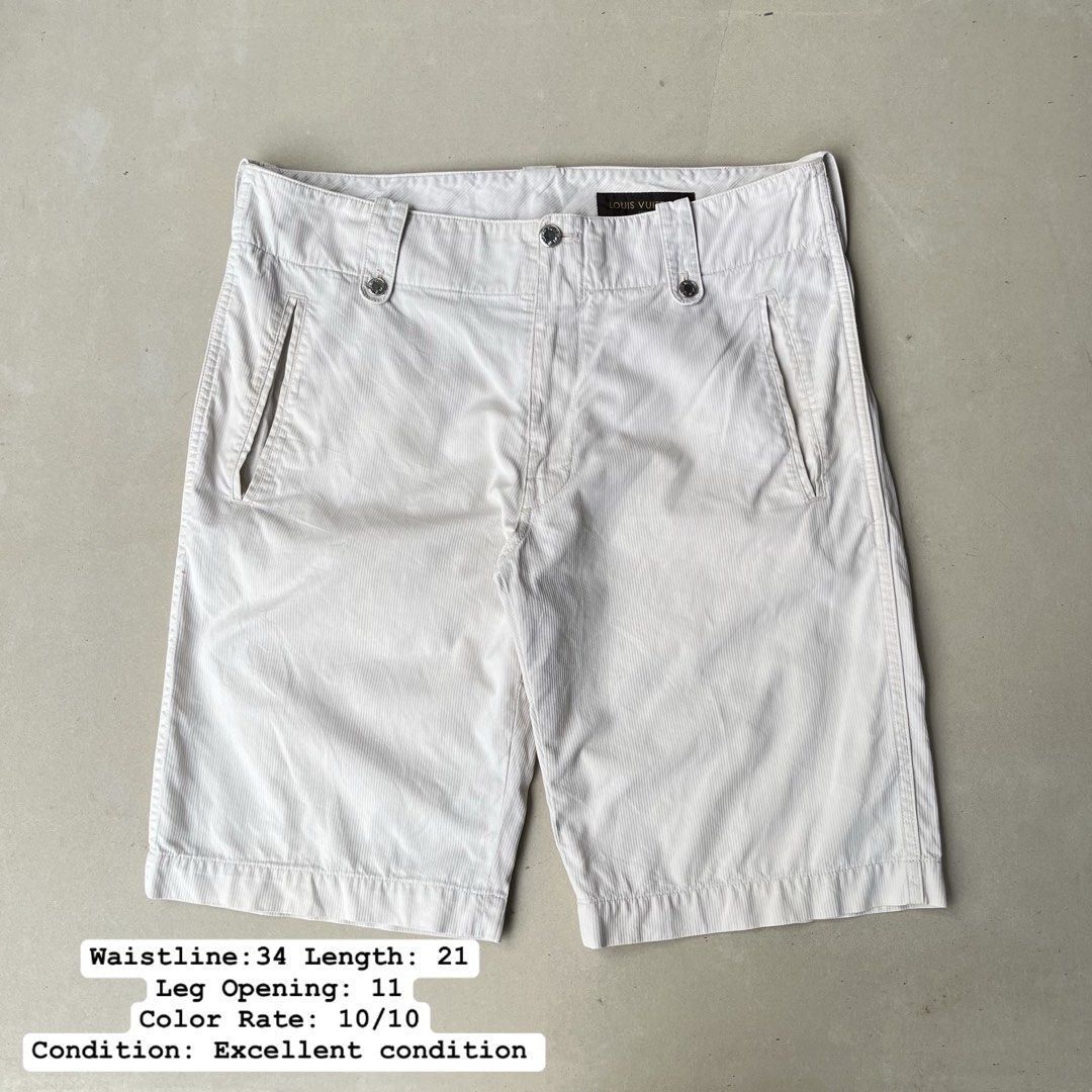 Louis Vuitton Shorts (Category: Shorts) located in Mandaue City. Submitted by chinsyap_03 (Listing ID 1467488967, Image 1). Description: - Brand: Louis Vuitton - Color: White - Material: Premium corduroy - Waistline: 34 inches - Length: 21 inches - Leg Opening: 11 inches - Details: Angled front pockets and branded silver hardware buttons - Authenticity: Inside Louis Vuitton Paris label attached at the waistband.