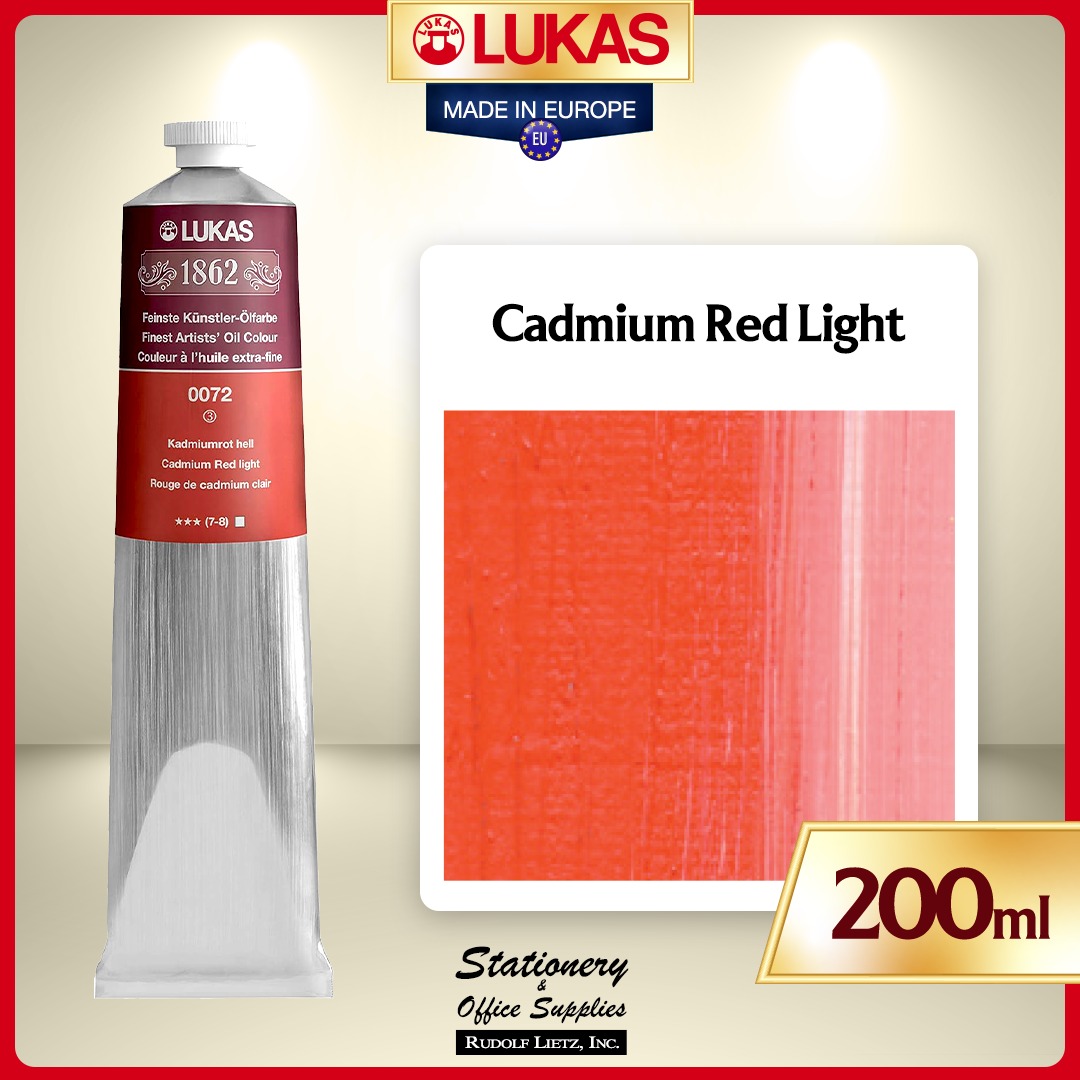 LUKAS 1862 Finest Artists Oil Colour 200ml Cadmium Red Light, Hobbies ...