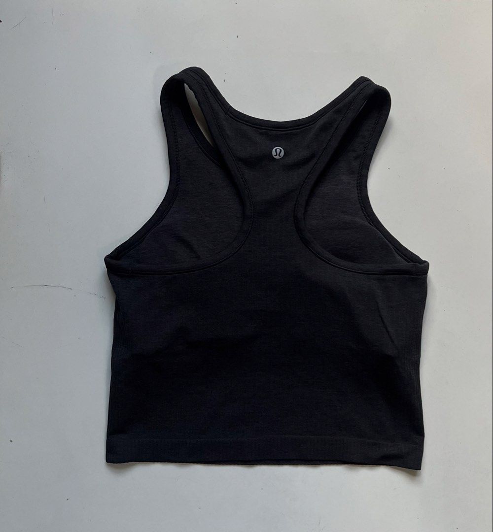 Lululemon Ebb Ribbed Tank (Size 4 & 6) (Category: Activewear) located in Manila. Submitted by thriftfinds_309 (Listing ID 1467601755, Image 3). Description: - Brand: Lululemon - Style: Ribbed crop tank with racerback and classic back logo - Support: Built-in shelf bra for extra convenience - Fabric: Smooth, stretchy, and buttery soft - Fit: Hits right at the waistline - Condition: Brand new with tag size visible inside collar - Ideal for: Gym wor