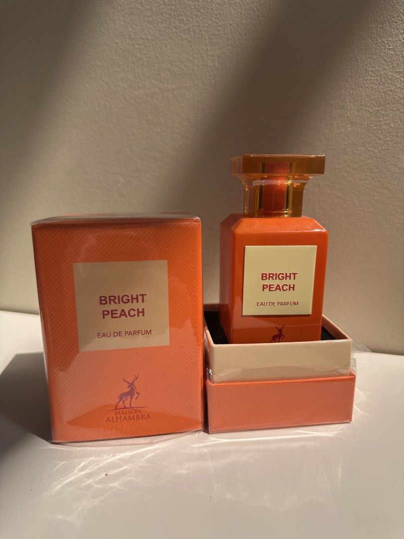 Maison Alhambra Bright Peach Eau De Parfum (Category: Fragrance & Deodorants) located in Antipolo. Submitted by waco1313 (Listing ID 1467447783, Image 1). Description: Product Description Maison Alhambra – Bright Peach (Eau de Parfum) Size: 80 mL / 2.7 fl oz Gender: Unisex Fragrance Type: Fruity, Sweet, Woody, Warm Spicy Inspiration: High-profile clone of Tom Ford Bitter Peach Scent Profile & Notes: Top Notes: Juicy Peach, Blood Orange, Green Not