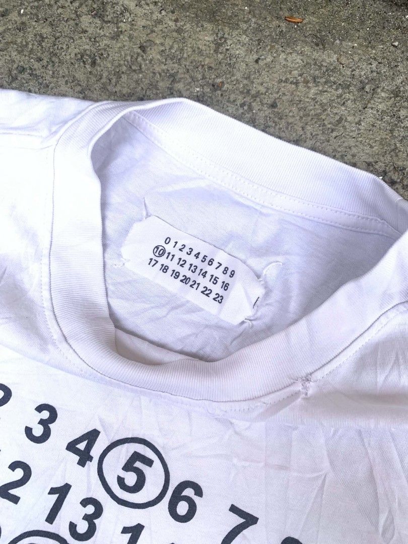 Maison Margiela numeric logo white T-shirt (Category: Activewear) located in Canlaon. Submitted by thriftytrift (Listing ID 1467521207, Image 3). Description: 10/10 color rate dimes:23/29 Condition:9/10.