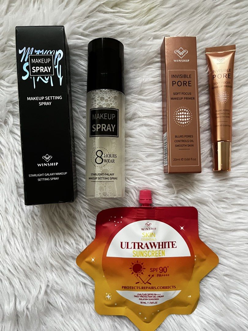 MAKEUP BUNDLE WITH SUNSCREEN, SETTING SPRAY AND PRIMER (Category: Makeup) located in Binangonan. Submitted by prelovedbyjenai (Listing ID 1467511603, Image 1). Description: get this set for 110! brandnew.