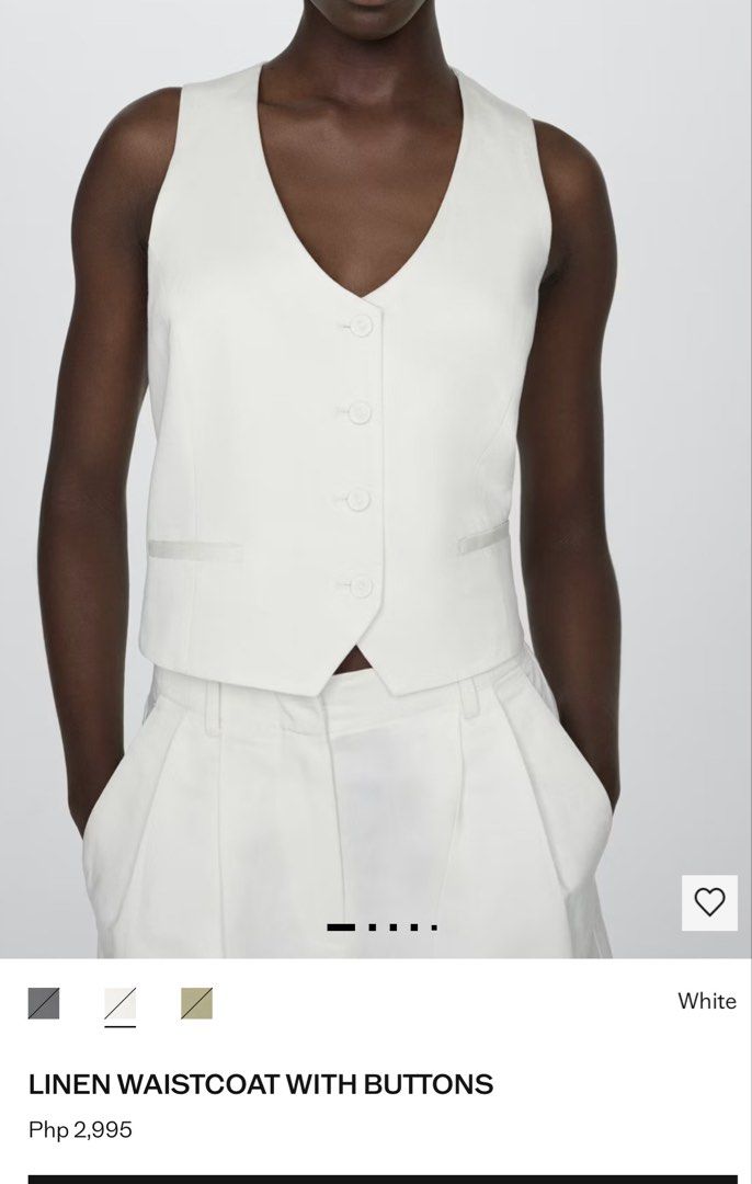 Mango Linen Waistcoat with Buttons White Size S (Category: Sleeveless) located in Manila. Submitted by m.south (Listing ID 1467522553, Image 2). Description: - Brand: Mango - Item: Linen Waistcoat - Color: White - Size: EUR-USA S / MEX CH - Details: Front button closure, two functional welt pockets - Fit: Clean silhouette, versatile for layering or standalone wear - Origin: Made in Vietnam - Condition: Excellent.