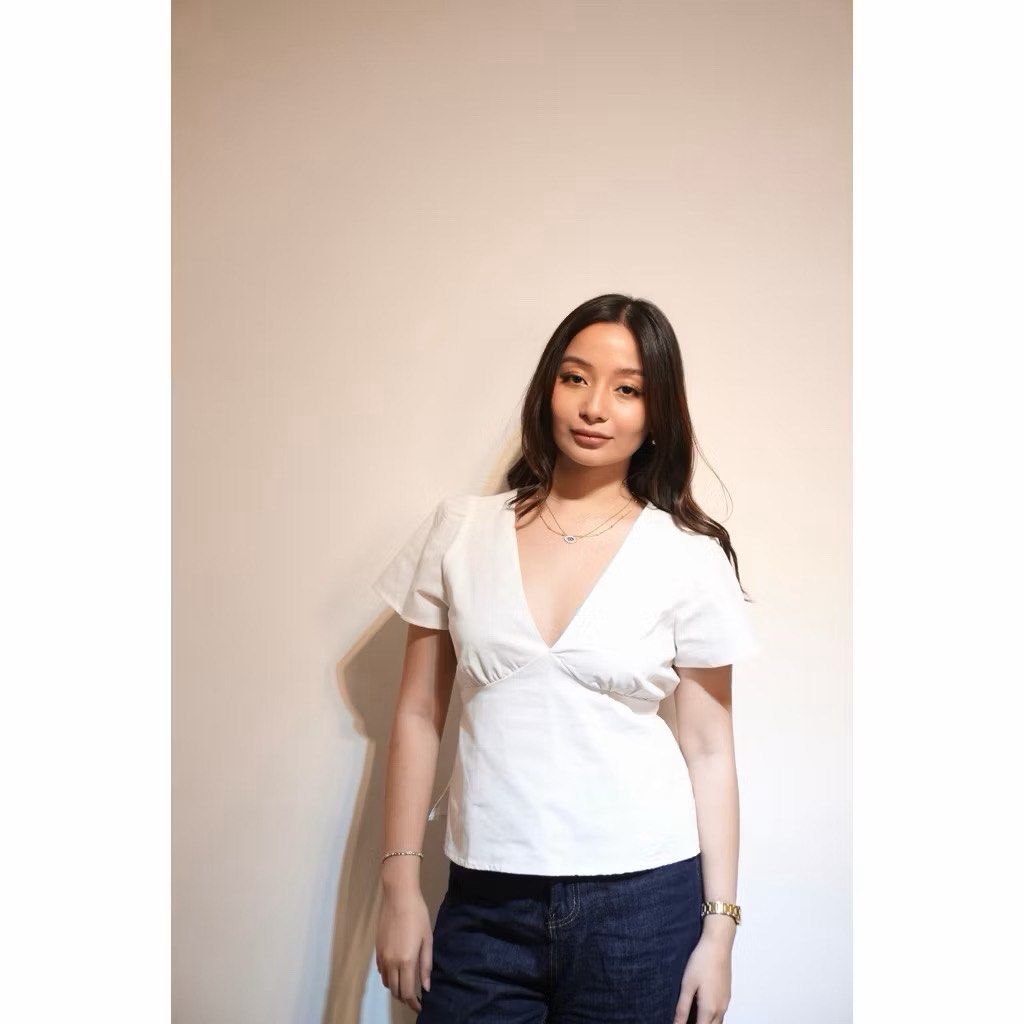 Margaux Top - Basic Fits Clothing White (Category: Blouses) located in Pasig City. Submitted by mendd (Listing ID 1467456134, Image 1). Description: rfs : wrong size size : medium-large.