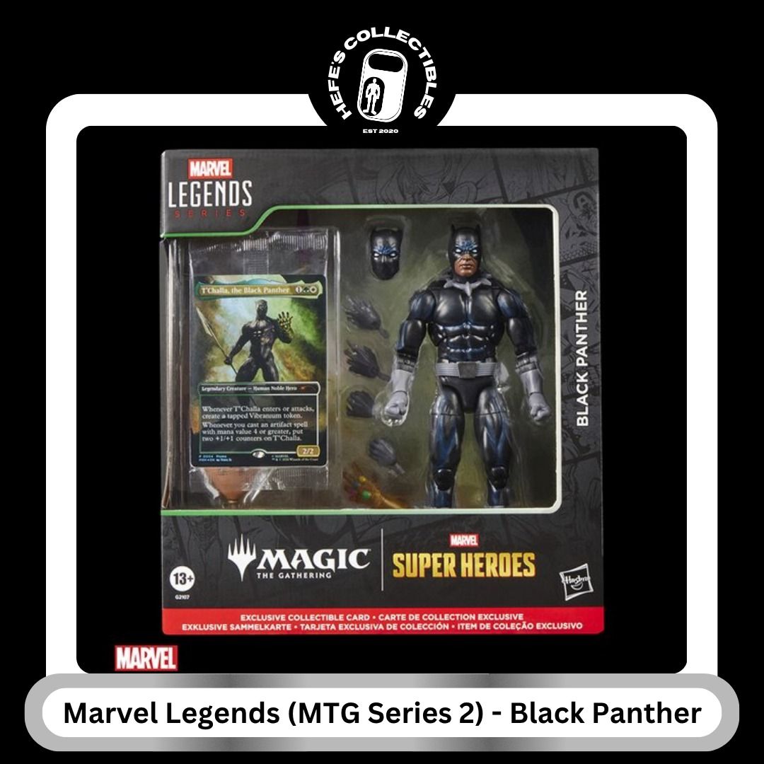 Marvel Legends MTG Series 2 Black Panther (Category: Figurines & Statues) located in Malabon City. Submitted by hefescollectibles (Listing ID 1467426310, Image 1). Description: - Brand: Marvel Legends Magic The Gathering Series 2 - Character: Black Panther (T'Challa) - Condition: Brand new, unopened in original box - Accessories included: Collectible card, alternate hands, spear, and shield - Features: Highly poseable with detailed armor sculpt a