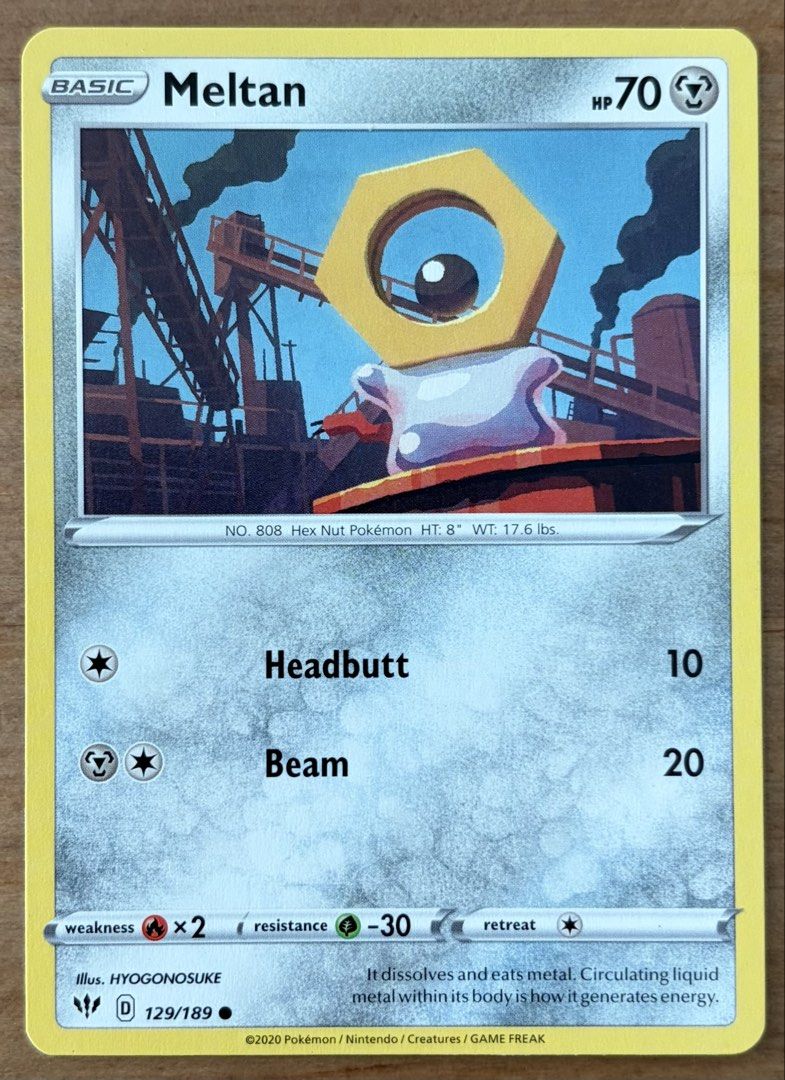 Meltan | Pokemon Cards ~ Darkness Ablaze (Category: Raw Singles) located in Makati City. Submitted by cardlab (Listing ID 1467601318, Image 1). Description: Items are 💯 authentic/original/legit. About The Card: •Language: EN • Number: 129/189 • Common • Normal FOR: • Cards ₱99 and below with Card Sleeves • Cards ₱100 and up with Card Sleeves and Used Toploader • ₱10 for Bnew Tops Packaging (If Shipping): ✔️ Plastic cover ✔️ Cardboard ✔️ Bubble w