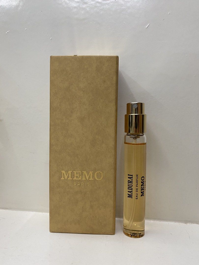 Memo Paris Madurai (Category: Fragrance & Deodorants) located in Mexico. Submitted by happymoby (Listing ID 1467434366, Image 1). Description: Madurai by Memo Paris is a Floral fragrance for women and men. Madurai was launched in 2022. The nose behind this fragrance is Gaël Montero. The fragrance features Jasmine Sambac, Indian Jasmine, Egyptian Jasmine, Peach, Indian Tuberose, Marigold, Turmeric, Clary Sage, Australian Sandalwood, Suede and Sici