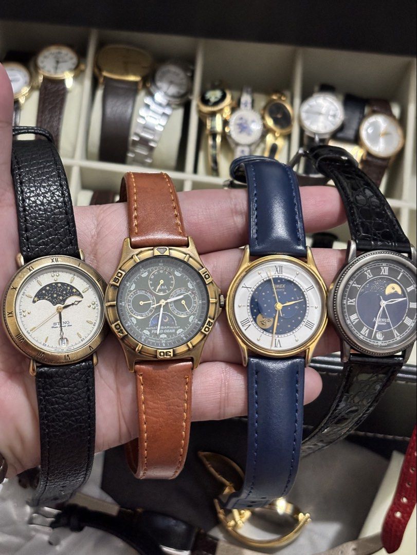 Men's Moonphase Watch (Category: Men's Watches) located in Cainta. Submitted by timelesswatchbycla3.0 (Listing ID 1467555420, Image 1). Description: Casio Sting Moonphase 3k Alba Field Moonphase 2.8k Timex Moonphase 4500 Seiko Avenue Moonphase 8k .