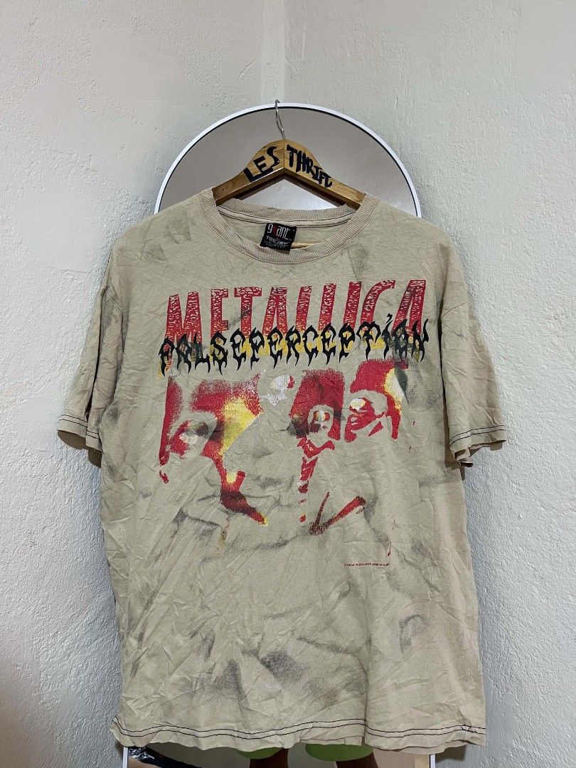 Metallica False Perception 1998 Tee (Category: Tshirts & Polo Shirts ) located in Cebu City. Submitted by lesthrift (Listing ID 1467523306, Image 1). Description: Size S on tag Width 21 Length 26.5.
