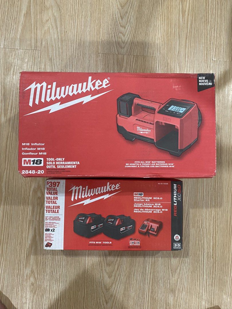 MILWAUKEE M18 INFLATOR + BATTERY KIT (Category: Home Improvement Tools & Accessories) located in Guagua. Submitted by thriftni10 (Listing ID 1467537161, Image 1). Description: FOR SALE: MILWAUKEE M18 INFLATOR + XC5.0 BATTERY KIT 💨 Milwaukee M18 Inflator — Model 2848-20 * Cordless tire inflator * Digital pressure display * Up to 150 PSI * Automatic shut-off at preset pressure 🔋 Milwaukee M18 REDLITHIUM XC5.0 Starter Kit * 2 × 5.0Ah batteries * 1