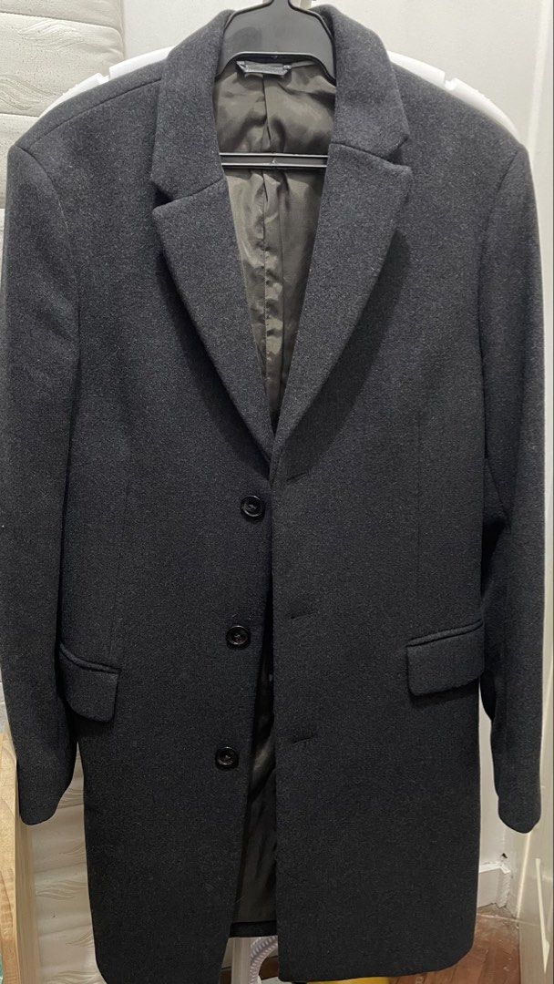 MNG Man Tailored Wool Blend Overcoat Size M (Category: Coats, Jackets and Outerwear) located in Taguig. Submitted by declutteringmommacat (Listing ID 1467551303, Image 1). Description: - can fit small to medium. Used only once Brand/Model: MNG Man Tailored Overcoat - Color: Dark Grey - Size: Medium (Regular Fit) - Material: Warm wool blend with comfortable inner lining - Design: Classic notched lapel collar, structured shoulders, and three-button
