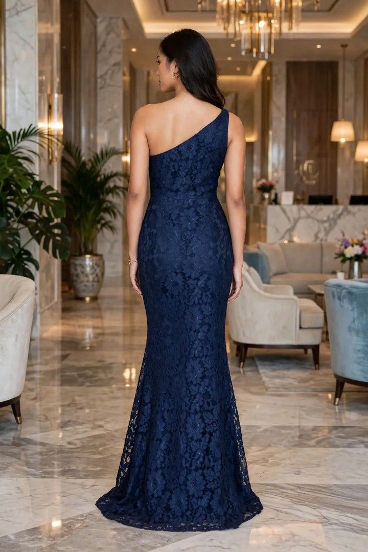 Navy blue One-shoulder Lace Gown- Medium (Category: Evening dresses & gowns) located in Manila. Submitted by jollyann_b1990 (Listing ID 1467474992, Image 2). Description: ✨ AVAILABLE FOR SALE ✨ Perfect for weddings, debuts, prom, pageants & other special occasions. Size: [US Size: MEDIUM] Color: [Navy Blue] Material: [Lace] Condition: [USED] Selling Price: ₱[ 3,500] 📍 Pasig 🚚 Delivery available 📩 Send us a message for availability & reservatio