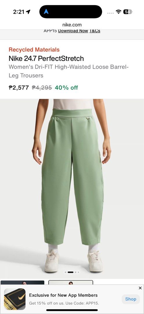 Nike 24.7 Perfect Stretch barrel leg pants (Category: Activewear) located in Manila. Submitted by v2024 (Listing ID 1467414873, Image 2). Description: Small .
