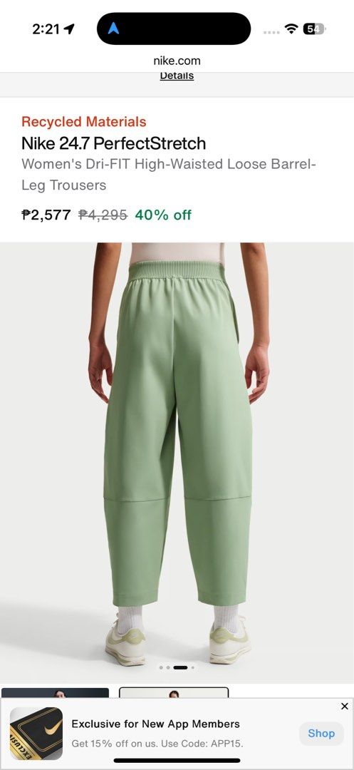 Nike 24.7 Perfect Stretch barrel leg pants (Category: Activewear) located in Manila. Submitted by v2024 (Listing ID 1467414873, Image 3). Description: Small .