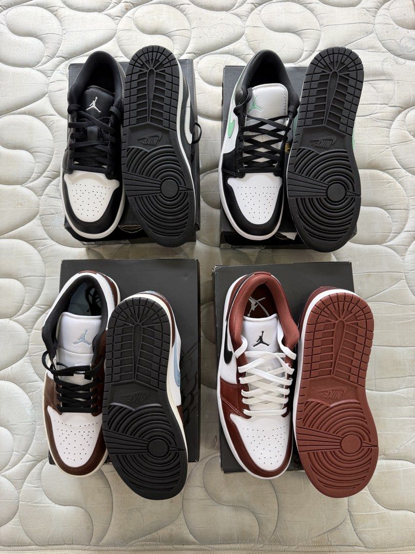 Nike Air Jordan 1 Low Assorted Colors (Category: Sneakers) located in Antipolo. Submitted by dane.dane1 (Listing ID 1467412752, Image 2). Description: - Nike Air Jordan 1 Low Sneakers (4 pairs available) - Condition: Clean soles and crisp uppers on every pair - Packaging: Includes original black Nike boxes - Available Colorways: * Black/Summit White * White/Black Green Glow * White/Blue Grey-Black-Sail * White/Black - Dark Pony 100% Original / Au