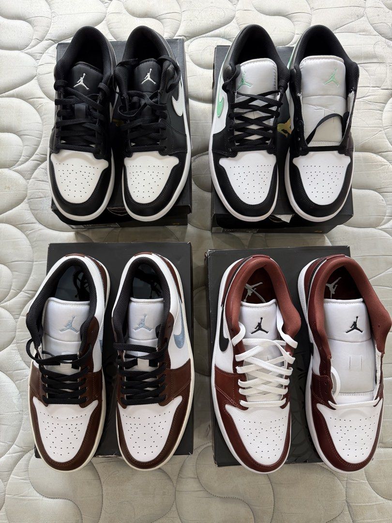 Nike Air Jordan 1 Low Assorted Colors (Category: Sneakers) located in Antipolo. Submitted by dane.dane1 (Listing ID 1467412752, Image 1). Description: - Nike Air Jordan 1 Low Sneakers (4 pairs available) - Condition: Clean soles and crisp uppers on every pair - Packaging: Includes original black Nike boxes - Available Colorways: * Black/Summit White * White/Black Green Glow * White/Blue Grey-Black-Sail * White/Black - Dark Pony 100% Original / Au