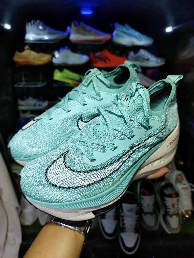 Nike Air Zoom Alphafly Next% 2 Mint Green (Category: Sneakers) located in Bayugan. Submitted by boss_rej (Listing ID 1467524941, Image 2). Description: - Model: Nike Air Zoom Alphafly Next% 2 - Colorway: Mint green with bold black Swoosh - Size: US 7 / EUR 38 - Condition: Clean inside and out, tags and labels completely intact - Key Tech: Atomknit upper, responsive ZoomX foam midsole, and visible forefoot air pods.