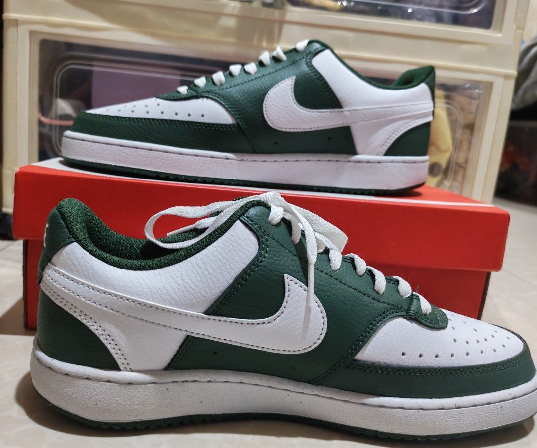 Nike court vision low [UNISEX] (Category: Sneakers) located in Cavite. Submitted by wiseshark_e5279c (Listing ID 1467493753, Image 1). Description: - brand: Nike court vision low - authentic - colorway: gorge green/sail/summit white (clean vintage look) - condition: brand new - Men size: US 9/UK 8 - Women size: 10.5/UK 8 - original box included - can do meetup and delivery (ready to ship!).
