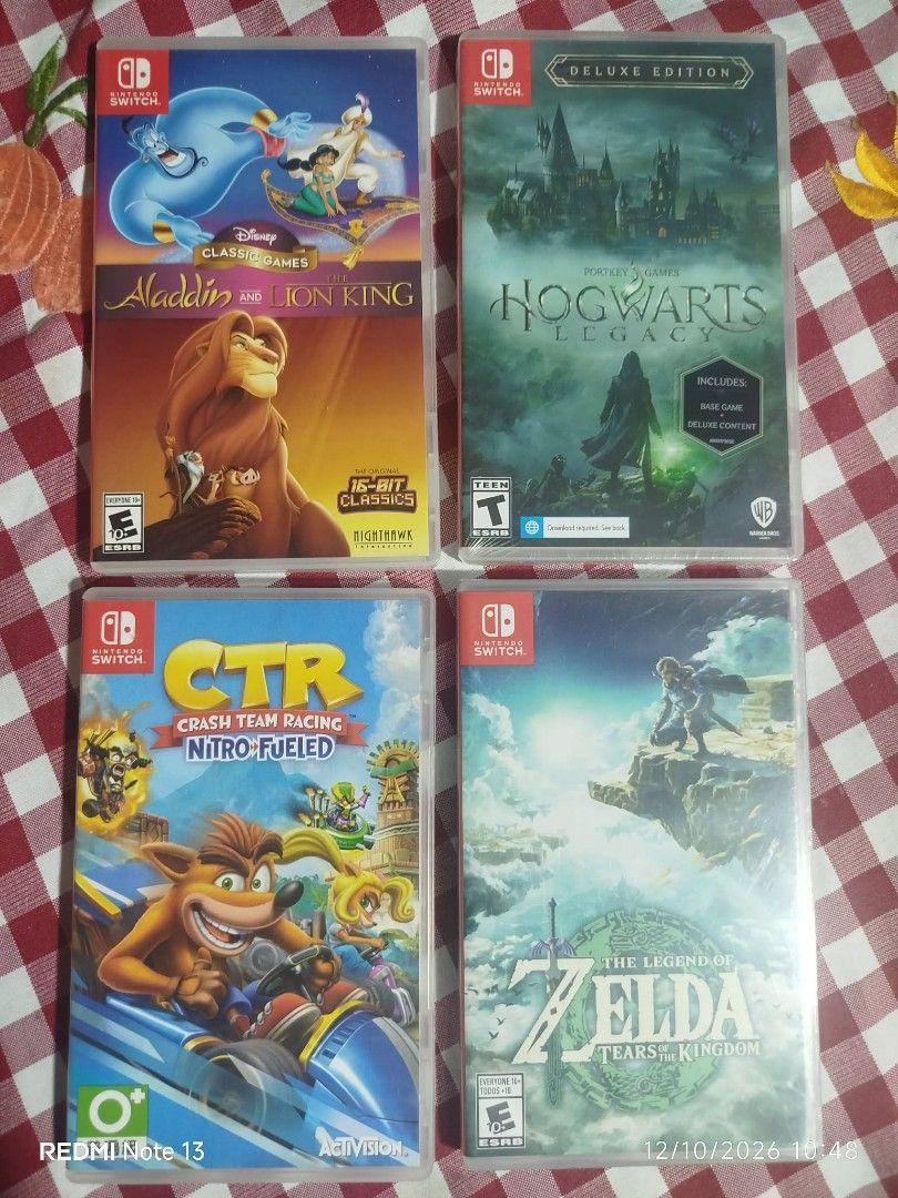Nintendo Switch Games (Category: Nintendo) located in Manila. Submitted by simarcelin66341 (Listing ID 1467381019, Image 1). Description: Nintendo Switch games Aladin and Lion King - 1,190 Crash Team Racing CTR- 1290 (Brand New) Hogwarts Legacy Deluxe Edition - 1690 (Brand New) Zelda Tears Of The Kingdom - 1990 Shipped Via Lalamove or LBC.