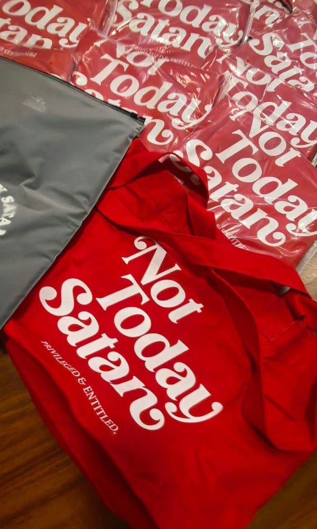 NOT TODAY SATAN BAG (Category: Tote Bags) located in Quezon City. Submitted by happy.cutie888 (Listing ID 1467384241, Image 2). Description: PASABUY ITEM ARE NOW AVAILABLE #NOTTODAYSATANBAG #TOTEBAG.