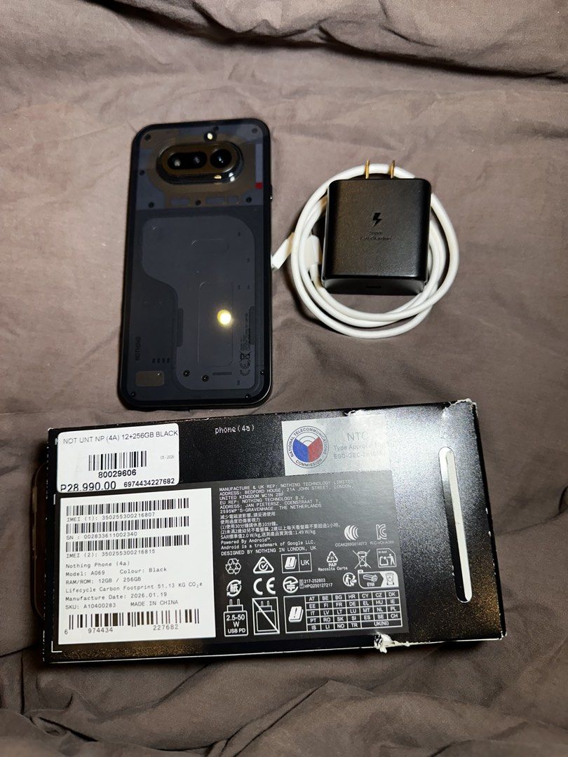 Nothing Phone 4A BLACK 12+256gb (Category: Android Others) located in Marikina City. Submitted by barbsji (Listing ID 1467555413, Image 2). Description: Nothing Phone (4a) Model: A069 Colour: Black RAM/ROM: 12GB / 256GB Lifecycle Carbon Footprint 51.13 KG COze Manufacture Date: 2026.01.19 pwedeng pwede sa maarte, unli test upon meet up issue: small scratches, good as new na. purchased: May 2026 php: 22,000 (nego) can do meet up around metro manil