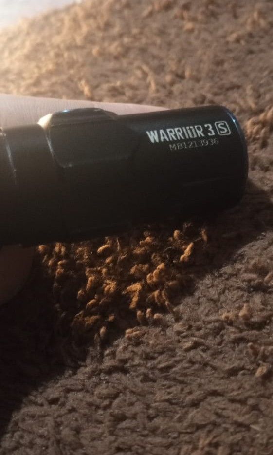 Olight (Category: Hiking & Camping) located in Caloocan City. Submitted by swiftriver_95ab5f (Listing ID 1467394891, Image 3). Description: Olight Warrior 3S — 2300 Lumens Tactical Flashlight ₱5,500 | Unit + Charger | Excellent working condition Powerful tactical light — 2300 lumens max output, rechargeable, IPX8 waterproof, 6 modes. All working perfectly. No issues. Shipping c/o buyer. GCash/Bank transfer. Thanks! Dm!!.