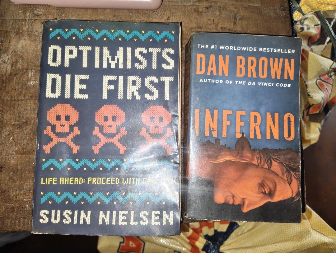 Optimists Die First, Inferno, and Generation One Books Bundle (Category: Storybooks) located in Sigma. Submitted by keithfranc71579 (Listing ID 1467602923, Image 1). Description: FOR SALE BUNDLE or Choose One you Prefer (can send more picture in DMS) condition: dusty and front cover might be curled up but book pages are still intact, no fading letters just very dusty .