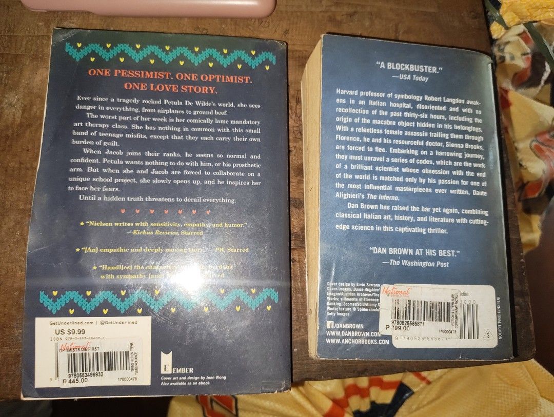 Optimists Die First, Inferno, and Generation One Books Bundle (Category: Storybooks) located in Sigma. Submitted by keithfranc71579 (Listing ID 1467602923, Image 2). Description: FOR SALE BUNDLE or Choose One you Prefer (can send more picture in DMS) condition: dusty and front cover might be curled up but book pages are still intact, no fading letters just very dusty .